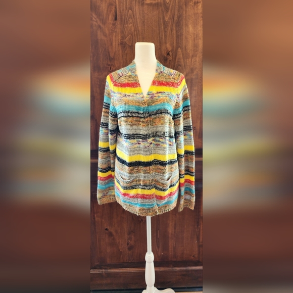 Hippie Bright Knitted Striped Cardigan Long Sleeve Sweater - Picture 3 of 12